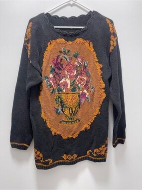 Vintage Floral Crewneck Sweater with shoulder pads